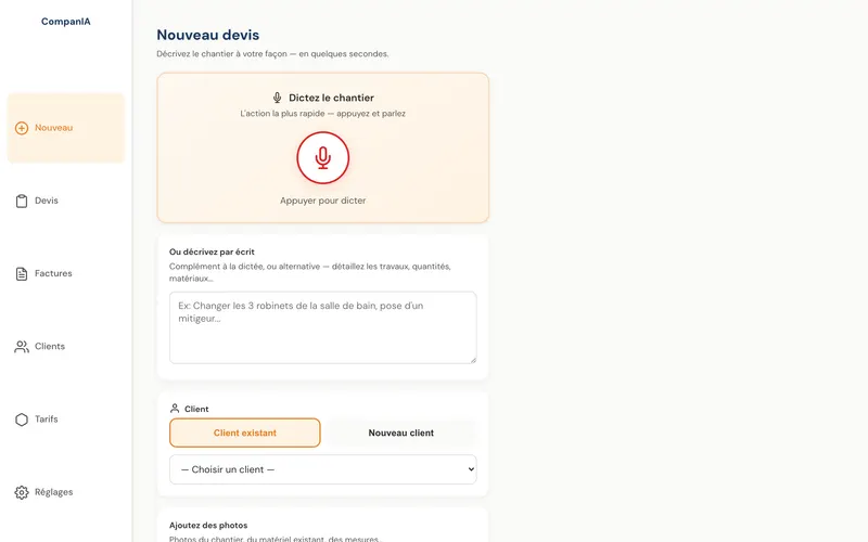 Devis IA Multimodal · Dictée devis